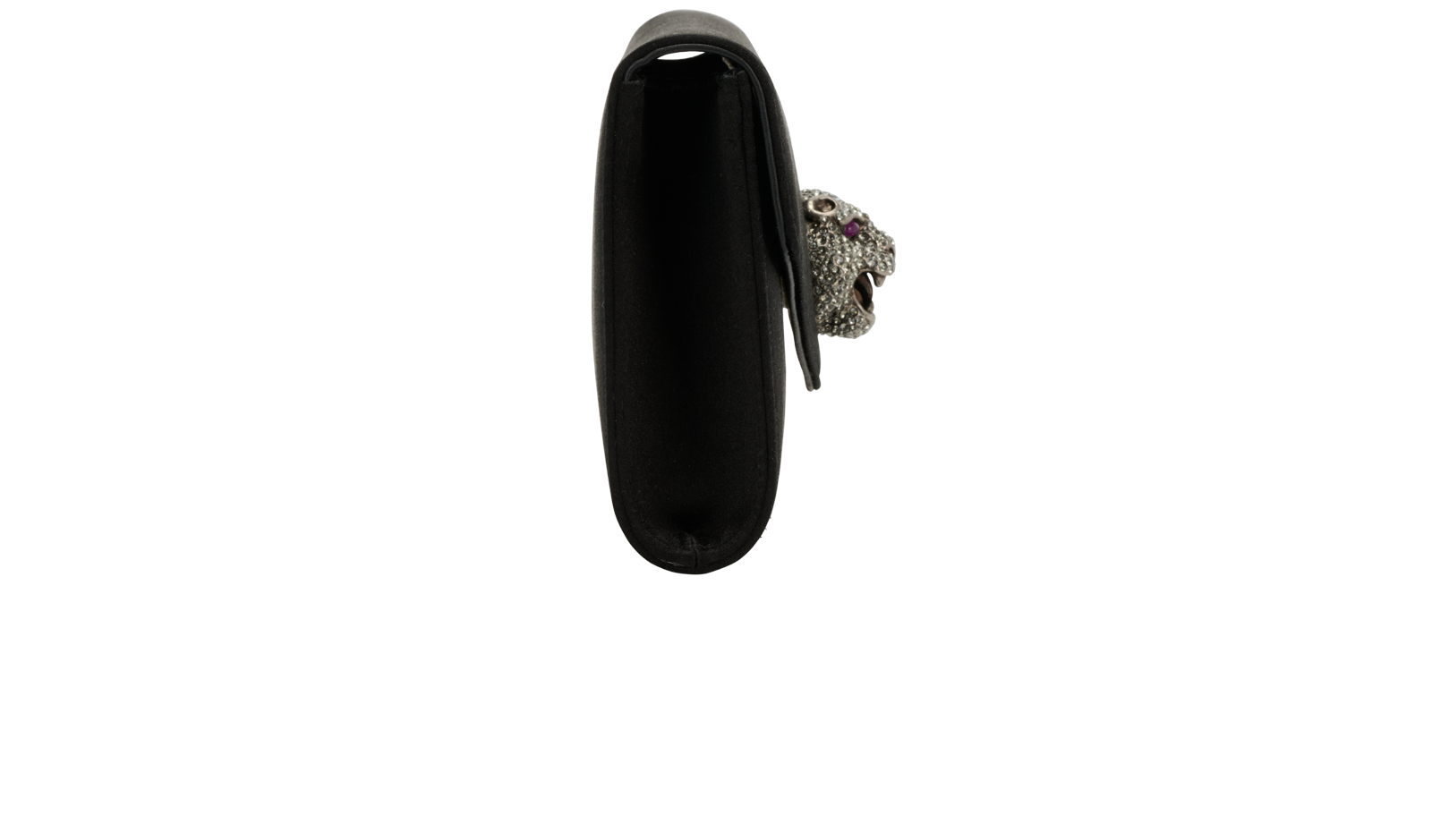 Lion Head Clutch, &pound;275, Handbags, Black, Satin, Side view